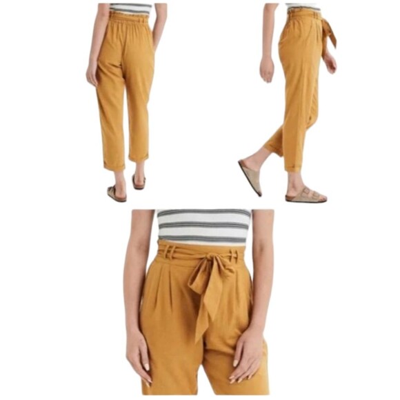 American Eagle Outfitters AEO Mustard Yellow Cotton Linen Blend Comfy Pants XS - Picture 2 of 8